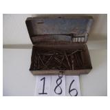 VINTAGE METAL TOOL BOX W/ 40 DRILL BITS