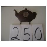 ANTIQUE CAST IRON TEA POT THERMOMETER