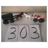 2 CAST IRON HORSE & CARRIAGE TOYS