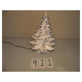 WHITE CERAMIC LIGHTED CHRISTMAS TREE ( WORKS )