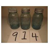 VINTAGE SET OF 3 BALL JARS & ZINC LIDS