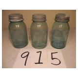 VINTAGE SET OF 3 BALL JARS & ZINC LIDS
