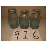VINTAGE SET OF 3 BALL JARS & ZINC LIDS