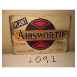 ANTIQUE AINSWORTH SIGN..MASON CITY, IL