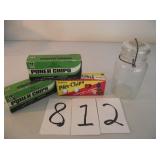 POKER CHIPS IN ORG BOX, JAR W/GLASS LID