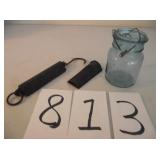 SPRING SCALES, NUTMEG GRATER, JAR W/