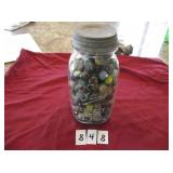 BALL JAR W/ZINC LID FULL OF MARBLES