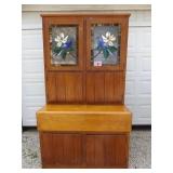 WOOD CABINET/STAINED GLASS DOORS..79" X 46"