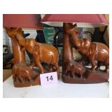 ELEPHANT LAMPS, SOLID HAND CARVED WOOD & SHADES