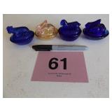 3 COBALT NESTING ANIMALS, COW, LAMB, RABBIT