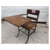 ANTIQUE METAL FRAMED WOOD DESK