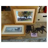 2 AMISH THEMED PICTURES, 1 METAL SIGN
