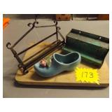 MCCOY SHOE PLANTER 8", 2 VTG. METAL SHELVES