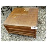 LANE SQUARE COFFEE TABLE W/DRAWER..GLASS TOP