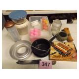 TUPPERWARE, PANS, GLASS CANISTER, STRAW DISPENSER