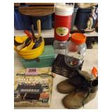 ORGANIZER, KIDS BOOTS, 2 GLASS JARS, COLEMAN JUG