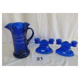 2 COBALT BLUE GLASS CANDLE HOLDERS &