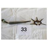 BRASS LIGHTNING ROD TIP-BENT & ANTIQUE