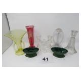 GLASS CANDLESTICK HOLDERS & VASES