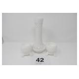 VINTAGE 9" WHITE MILK GLASS VASE W/SMALL
