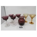 4 MID CENTURY EGGPLANT CHAMPAGNE GLASSES