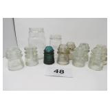 9 VINTAGE INSULATORS, SOME WITH CHIPS &