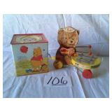 VINTAGE PULL TOY,  WINNIE THE POOH WIND UP BOX