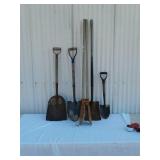 4 Shovels & post hole digger