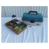 Tackle box, fishing weights, fishing supplies