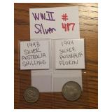 WWII SILVER 1943-1944 AUSTRALIA & FLORIN