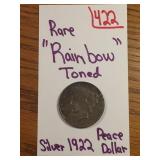1922 RARE "RAINBOW" TONED SILVER PEACE DOLLAR