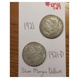 1921 - 1921-D SILVER MORGAN DOLLARS