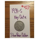 1934-S "KEY" DATE SILVER PEACE DOLLAR