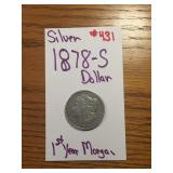 SILVER 1878-S DOLLAR...1ST YEAR MORGAN