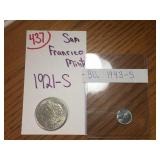 1921-S SAN FRANSICO MINT,   BU. 1943-S PENNY