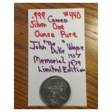 .999 SILVER 1OZ. PURE CAMEO JOHN WAYNE 1907-1979