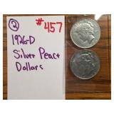 (2) 1926-D SILVER PEACE DOLLARS