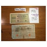 GERMAN CURRENCY, 1922 -1910 $1000 MARK NOTES