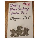 STERLING SILVER VINTAGE WINTER PIN..7.4 GRAMS 2x1"