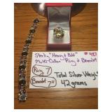 STERLING 7" BRACELET, RING SIZE 7.TOTAL WEIGHT 42G