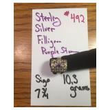 STERLING SILVER FILIGREE PURPLE STONE SIZE 7-3/4