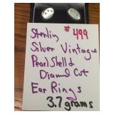 STERLING SILVER PEARL SHELL & DIAMOND CUT EARRINGS