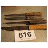 4 OLD BUTCHER KNIVES