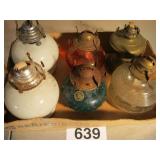 6 OLD OIL LAMPS, NO CHIMNEYS