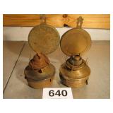 2 OLD CABIN WALL HANGING OIL LAMPS,