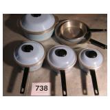 6 PC + LIDS HEAVY ALUMINUM POTS & PANS