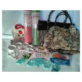 LOT OF MISC ITEMS, YOGA MAT, NEW HANDBAGS,