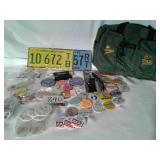 MISC BUTTONS, QUAIL/PHEASANT BAG, LICENSE PLATES,
