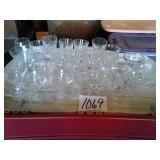 LARGE TOTE OF GLASSWARE, WINE GLASSES, MORE