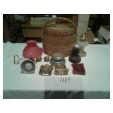 VINTAGE MUSICAL BOX,  KERO LAMPS, BRASS BALLS,